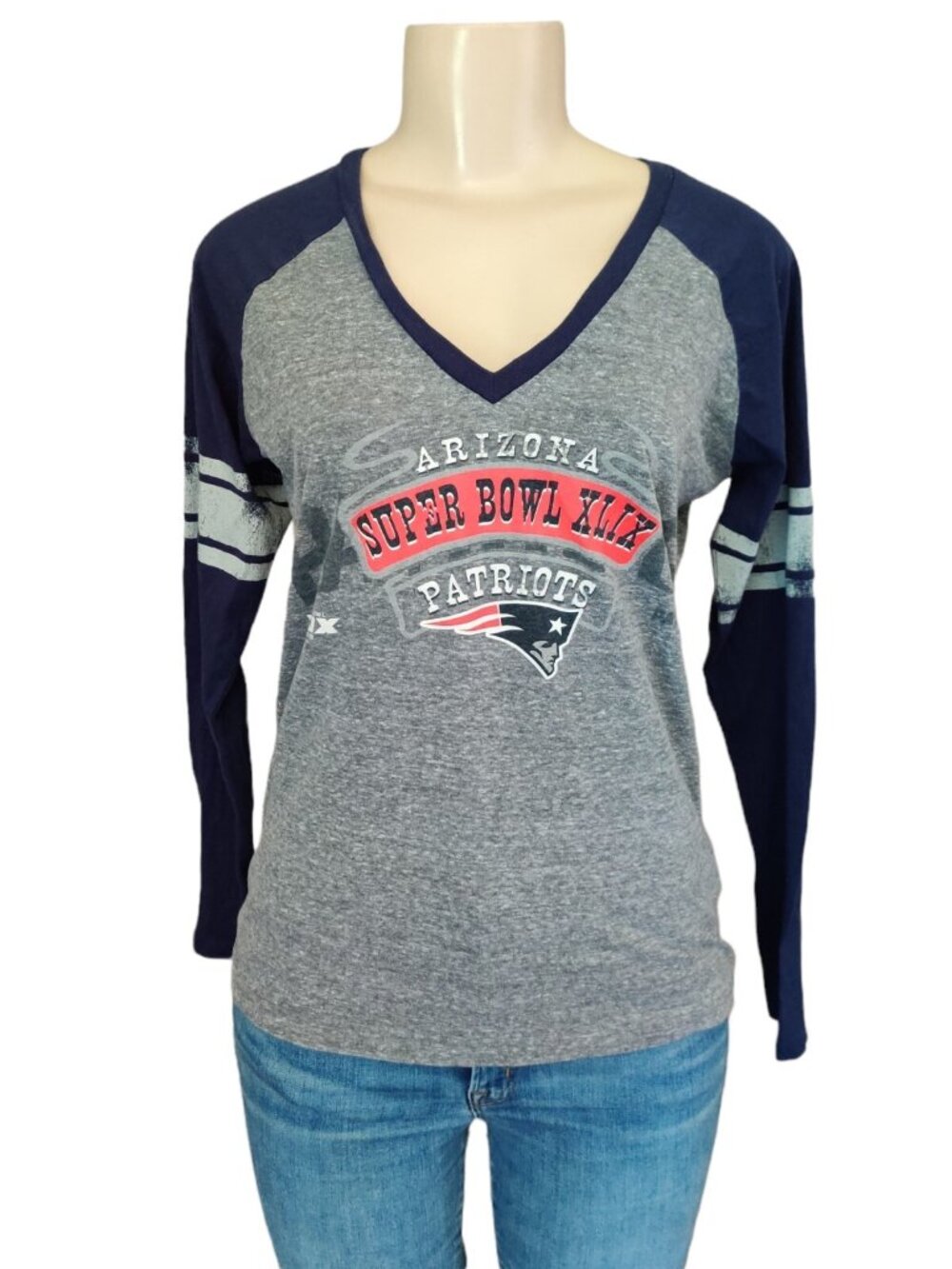 New England Patriots Womens S Super Bowl XLIX Long Sleeve Shirt G-III Gray Small
